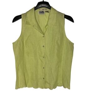 Edward Vintage Irish Linen Button Up Sleeveless Top Scalloped Hem Sz LG